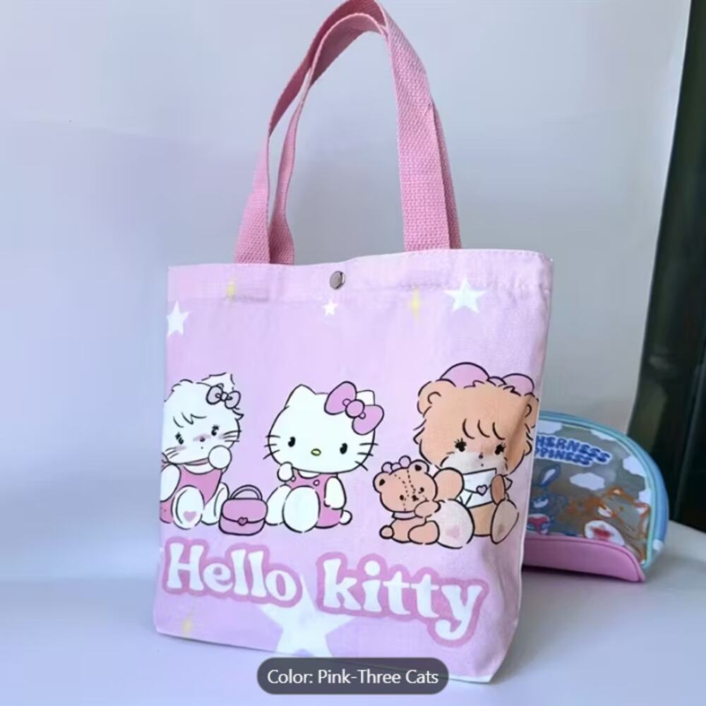 Hello Kitty Pink Tote Bag Three Cats Cute Kawaii Shoulder Bag